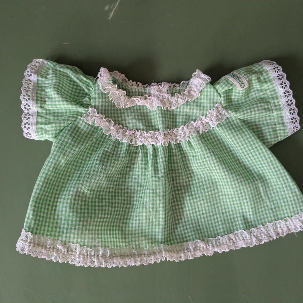 Cabbage Patch Kids Doll Green Gingham Dress Vintage Early 1980s